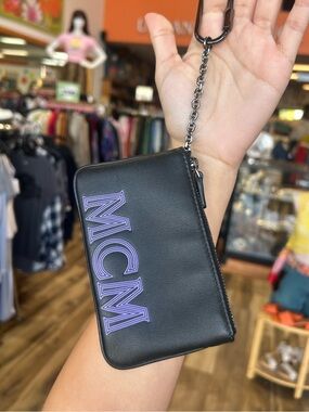 MCM Black + Purple Leather Key Pouch Card Case NWT